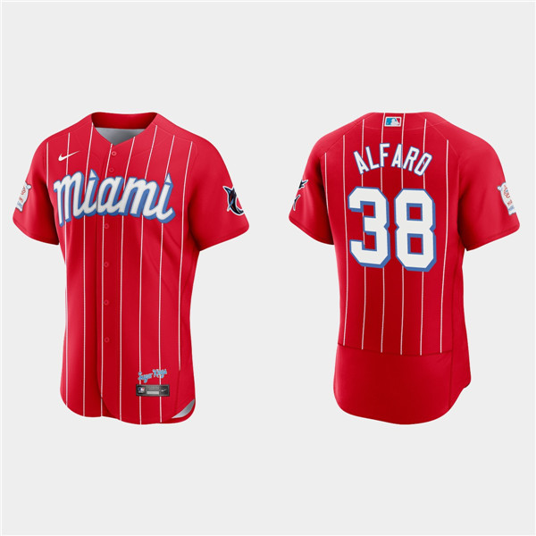 Men's Miami Marlins #38 Jorge Alfaro 2021 Red City Connect Flex Base Stitched Jersey Men's Miami Marlins #38 Jorge Alfaro 2021 Red City Connect Flex Base Stitched Jersey